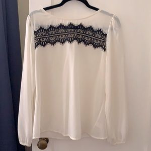 Off white sheer shirt w/ black lace detail